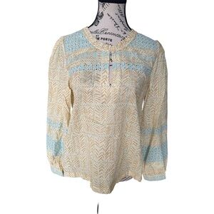 Wrap London Cotton Print and Broderie Soft Sand Blouse NWT Size 4
